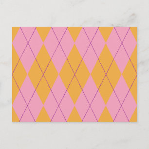 Pastel Pink & Orange Argyle Postcard