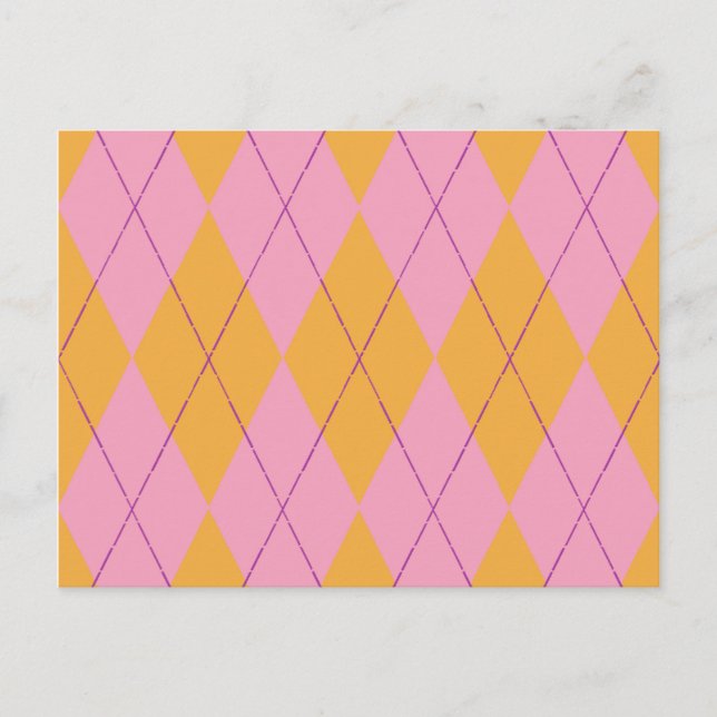 Pastel Pink & Orange Argyle Postcard (Front)