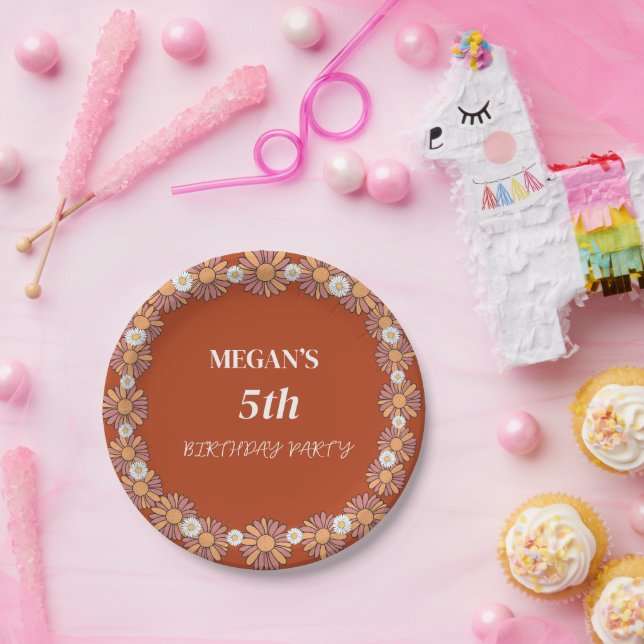 Pastel Pink & Orange Daisy floral Pattern Paper Plate (Party)