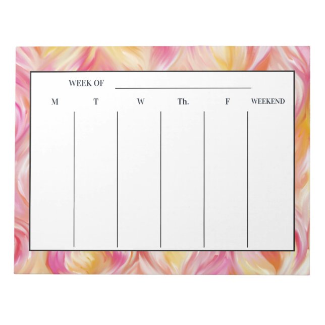 Pastel Pink Orange Week at a Glance Notepad (Front)
