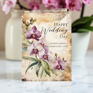 Pastel Pink Orchid Blooms Watercolor Wedding Card