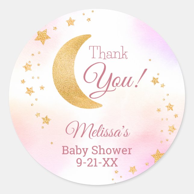 Pastel Pink Over the Moon Thank You Baby Shower Classic Round Sticker (Front)