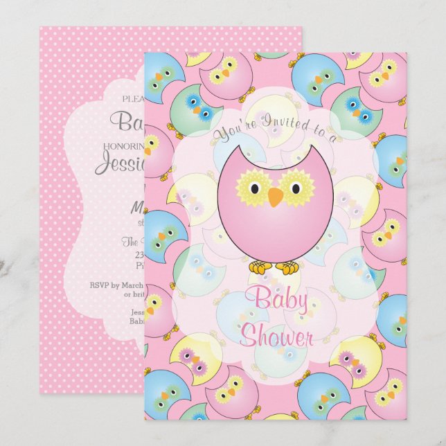 Pastel Pink Owl Baby Shower Invitation (Front/Back)