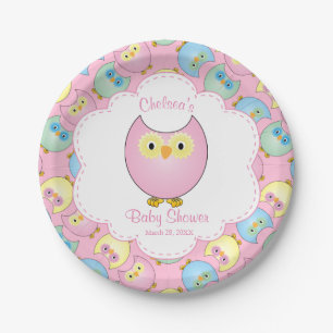 Pastel Pink Owl Baby Shower Theme Paper Plate