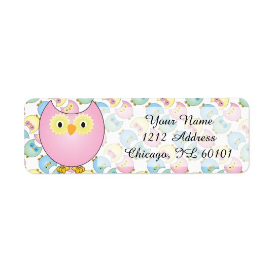 Pastel Pink Owl Baby Shower Theme Return Address Label
