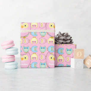 Pastel Pink Owl Baby Shower Theme Wrapping Paper