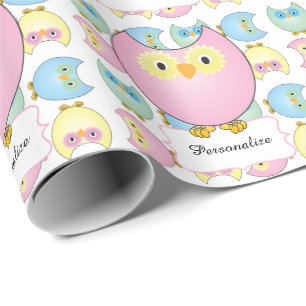 Pastel Pink Owl Baby Shower Theme Wrapping Paper