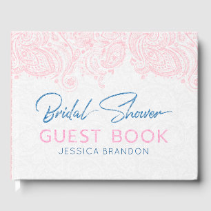 Pastel pink paisley lace & modern typography guest book
