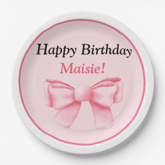 pastel pink paper plate with bow