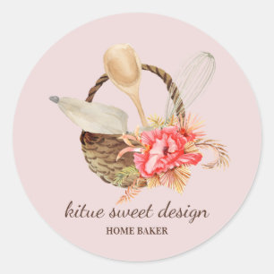 Pastel Pink Pastry Chef Bakery Classic Round Sticker