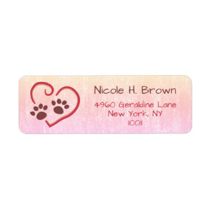 Pastel Pink Paw Prints On Heart Return Address
