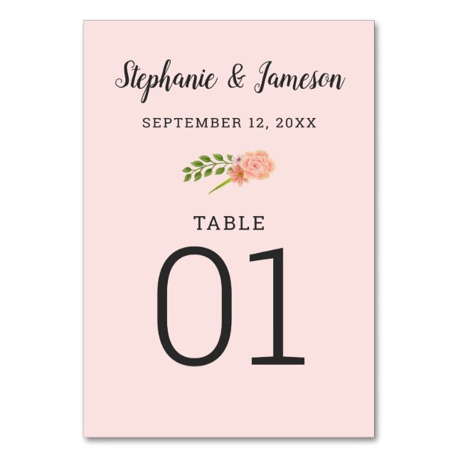 Pastel Pink & Peach Hibiscus Numbered Table Card (Front)