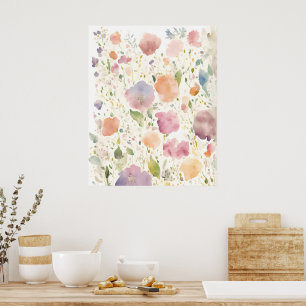 Pastel Pink Peach Lilac Wildflowers Florals By Ava Poster