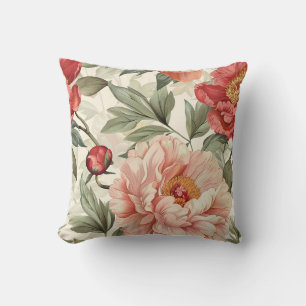 Pastel Pink peony flower blossom with petals Cushion