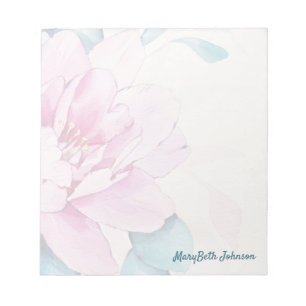 Pastel Pink Peony Watercolor, Feminine Floral Notepad
