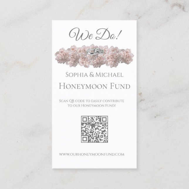 Pastel Pink Peony- We Do-Wedding Rings-Registry- Business Card (Back)