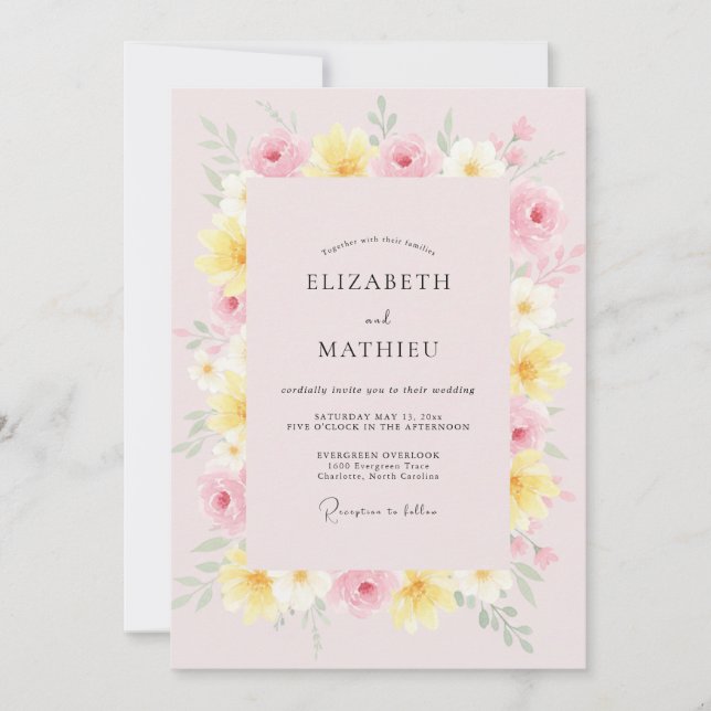 Pastel Pink Petal Wedding Invitation (Front)