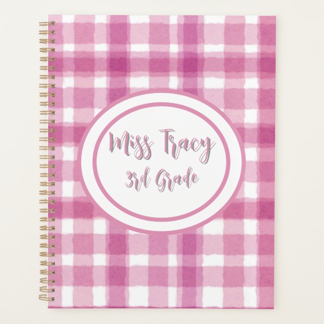 Pastel Pink Plaid Custom  Planner (Front)