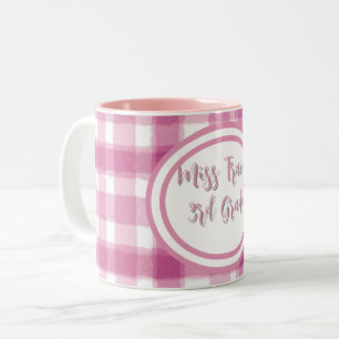 Pastel Pink Plaid Custom  Two-Tone Coffee Mug