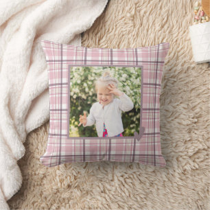 Pastel, Pink Plaid Photo Cushion