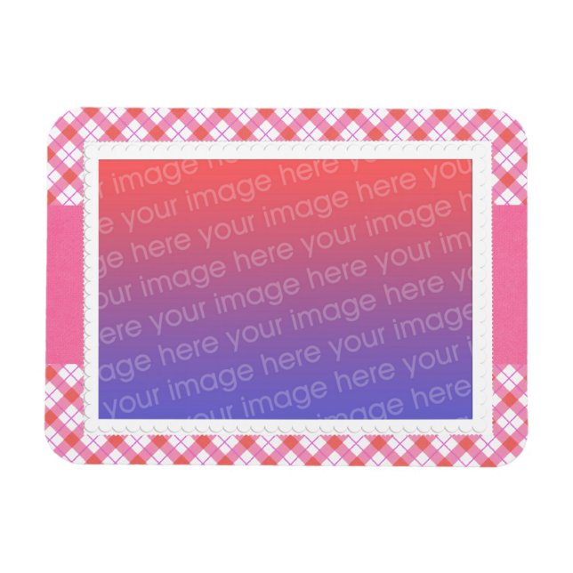 Pastel Pink Plaid Photo Frame Magnets (Horizontal)