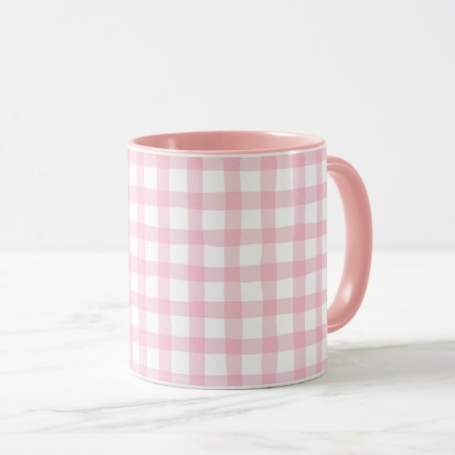 Pastel Pink Plaid – Soft Aesthetic Seamless  Mug (Front Right)