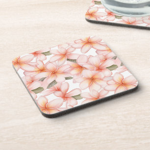 Pastel Pink Plumeria Frangipani Floral Patterned Coaster