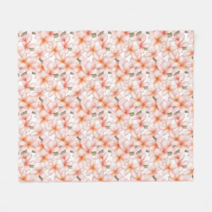 Pastel Pink Plumeria Frangipani Floral Patterned Fleece Blanket