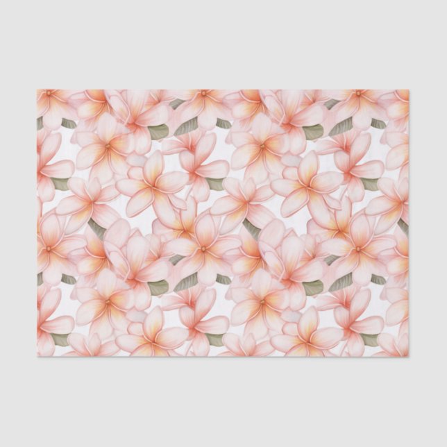 Pastel Pink Plumeria Frangipani Floral Patterned Tissue Paper (Front)