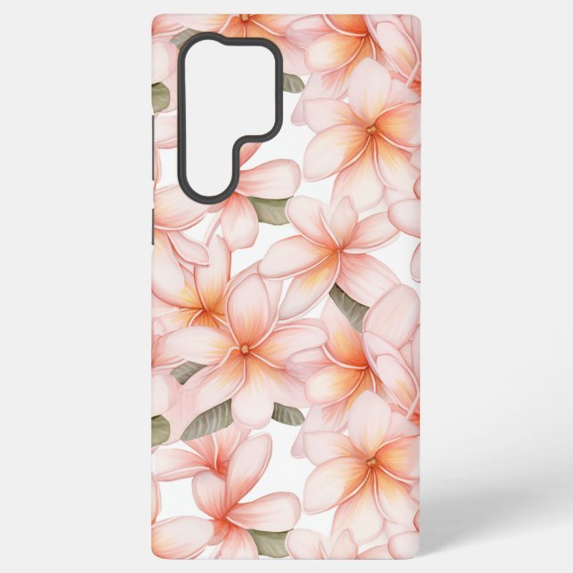 Pastel Pink Plumeria Frangipani Floral Samsung Galaxy S22 Ultra Case (Back)