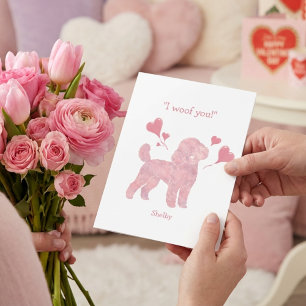 Pastel Pink Poodle - Valentine Personalized Name Holiday Card