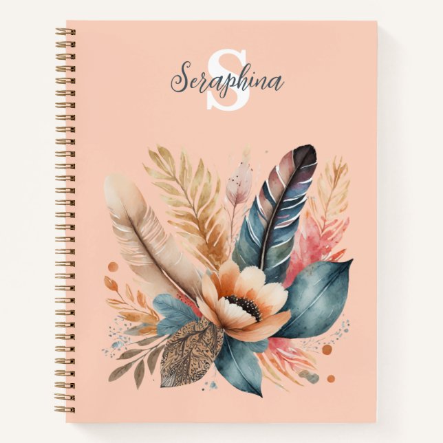 Pastel Pink Pretty Floral Elegant Monogrammed Notebook (Front)