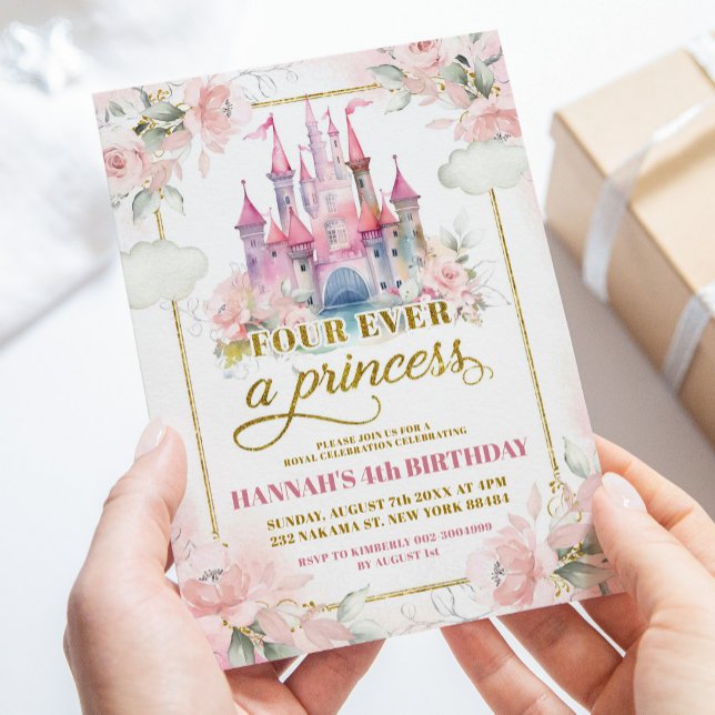 Pastel Pink Princess Royal Castle 4th Birthday Invitation (Creator Uploaded)