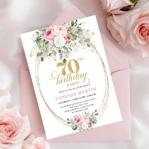 Pastel Pink Printable 70th Birthday Invitation