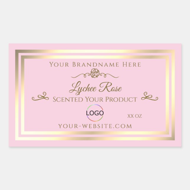 Pastel Pink Product Label with Gold Frame and Logo (Front)