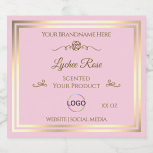 Pastel Pink Product Label with Gold Frame and Logo