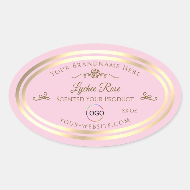 Pastel Pink Product Label with Gold Frame and Logo (Front)