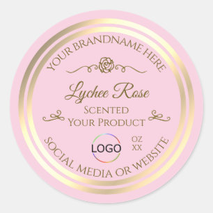 Pastel Pink Product Label with Gold Frame and Logo