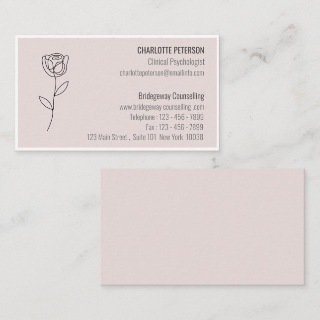 Pastel Pink Psychologist & Counsellor Business Card (Front/Back)