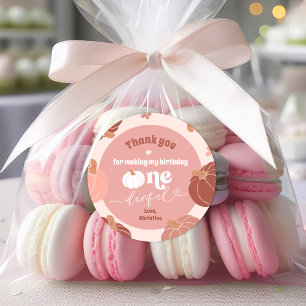 Pastel Pink Pumpkin 1st Birthday Thank You Sticker