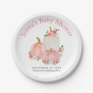 Pastel Pink Pumpkin Floral Roses   Baby Shower   Paper Plate