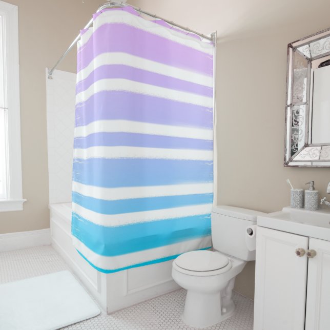 Pastel Pink Purple Blue Paint Brush  Shower Curtain (In Situ)