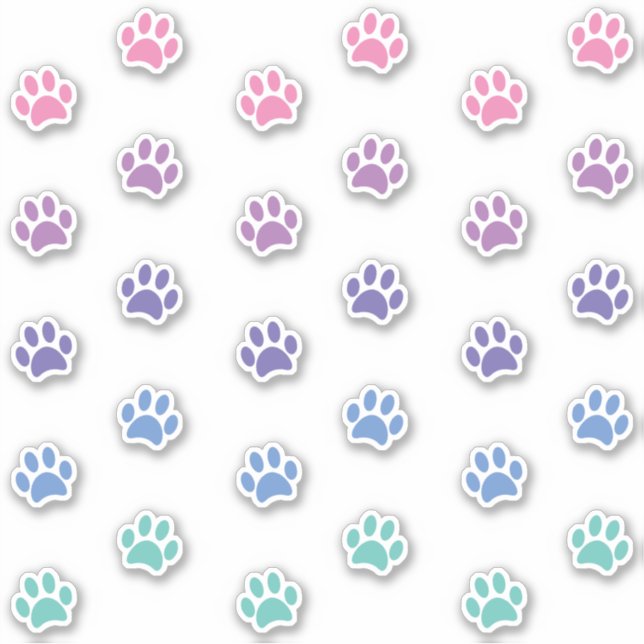 Pastel Pink Purple Blue Teal Paw Print Tracks (Front)