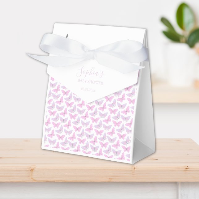 Pastel Pink Purple Butterfly Script Baby Shower  Favour Box (Creator Uploaded)