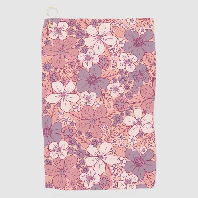 Pastel Pink & Purple Floral Golf Towel (Front)