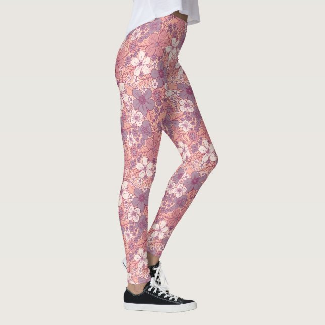 Pastel Pink & Purple Floral Leggings (Right)