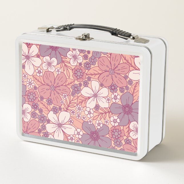 Pastel Pink & Purple Floral Metal Lunch Box (Front)