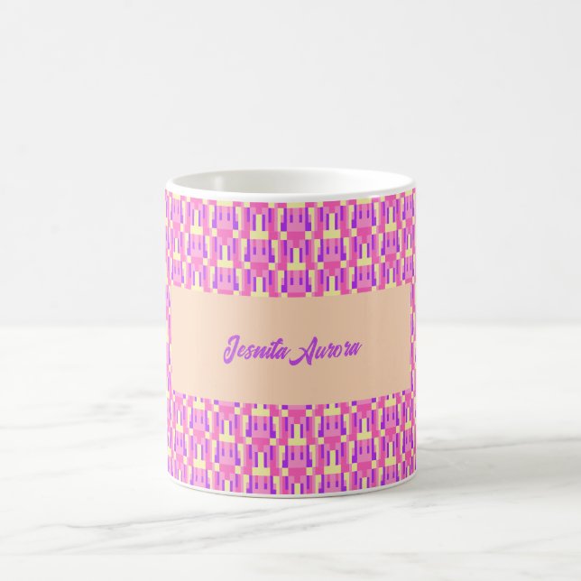 Pastel Pink Purple Geometric Pixel Block pattern Coffee Mug (Center)
