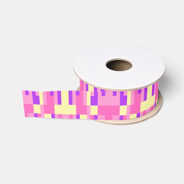 Pastel Pink Purple Geometric Pixel Block pattern Grosgrain Ribbon (Spool)