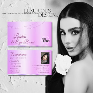 Pastel Pink Purple Glamourous with Logo and Photo Business Card